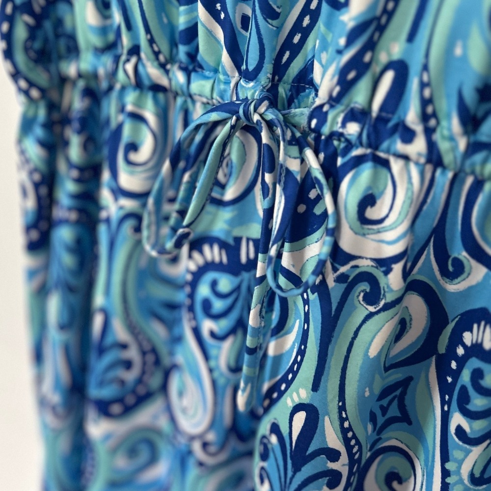Stella Parker UPF 30 Sun Protection Paisley Drawstring Mini Dress S Blue Resort - Picture 4 of 9